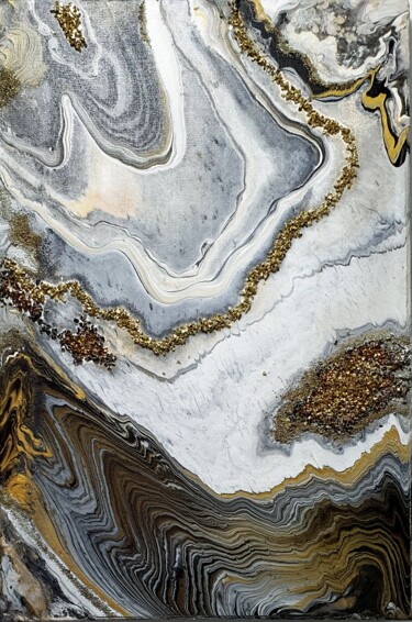 Painting titled "golden spills" by Natalia Pechenkina, Original Artwork, Acrylic Mounted on Wood Stretcher frame