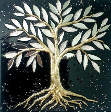 Painting titled "Tree of Life" by Natalia Pechenkina, Original Artwork, Glass Mounted on Wood Stretcher frame