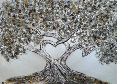 Painting titled "Love tree" by Natalia Pechenkina, Original Artwork, Resin Mounted on Wood Stretcher frame