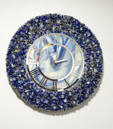 Design intitulada "Clock with blue aga…" por Natalia Pechenkina, Obras de arte originais, Acessórios