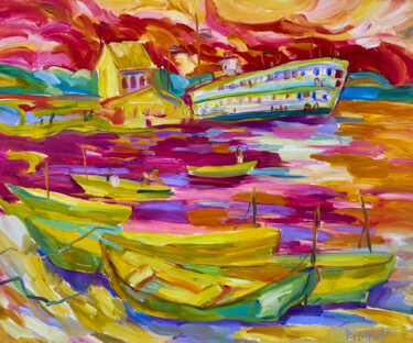 Картина под названием "Motor Ship" - Natalia Pismak, Подлинное произведение искусства, Масло Установлен на Деревянная рама д…