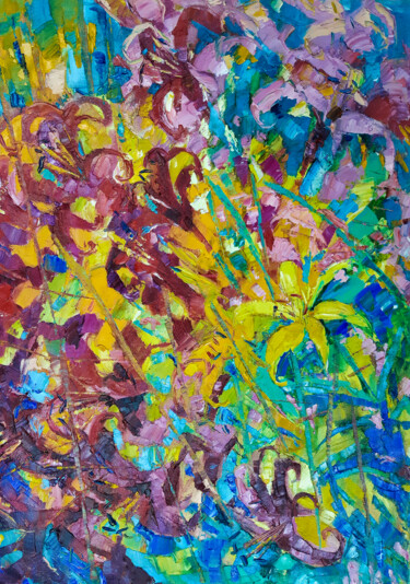 Картина под названием "Lilies" - Natalia Pismak, Подлинное произведение искусства, Масло Установлен на Деревянная рама для н…