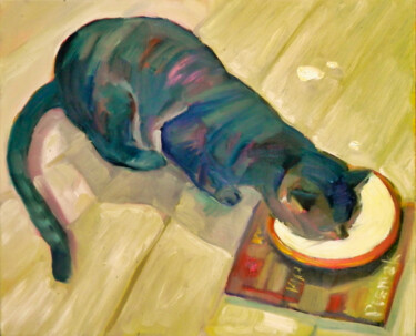 Painting titled "Breakfast" by Natalia Pismak, Original Artwork, Oil Mounted on Wood Stretcher frame