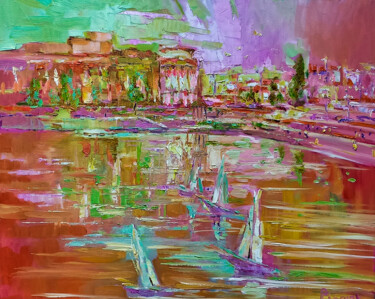 Картина под названием "Pink Evening" - Natalia Pismak, Подлинное произведение искусства, Масло Установлен на Деревянная рама…