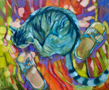 At home Painting titled "At home" by Natalia Pismak, Original Art, Oil Mounted on Stretcher frame