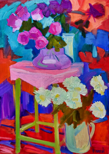 Painting titled "Vase" by Natalia Pismak, Original Artwork, Oil