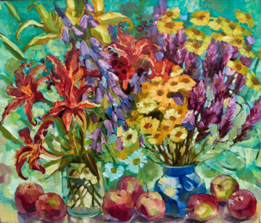 Malerei mit dem Titel "Floral Vase" von Natalia Pismak, Original-Kunstwerk, Öl Auf Keilrahmen aus Holz montiert