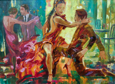 Painting titled "Tango" by Natalia Pismak, Original Artwork, Oil Mounted on Wood Stretcher frame