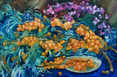 Painting titled "Sea-buckthorn" by Natalia Pismak, Original Artwork, Oil Mounted on Cardboard
