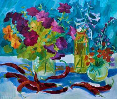 Картина под названием "Petunia" - Natalia Pismak, Подлинное произведение искусства, Масло Установлен на Деревянная рама для…