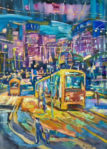 Картина под названием "Trams" - Natalia Pismak, Подлинное произведение искусства, Масло Установлен на Деревянная рама для но…