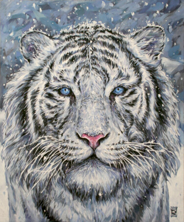 Painting titled "White tiger" by Natalia Rezanova, Original Artwork, Acrylic