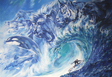 Painting titled "Conqueror of waves" by Natalia Rezanova, Original Artwork, Acrylic