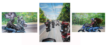 Schilderij getiteld "Motorcycle season o…" door Natalia Rezanova, Origineel Kunstwerk, Acryl
