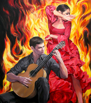 Malerei mit dem Titel "Fire" von Natalia Rezanova, Original-Kunstwerk, Acryl