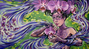 Картина под названием "Orchid" - Natalia Rezanova, Подлинное произведение искусства, Акрил