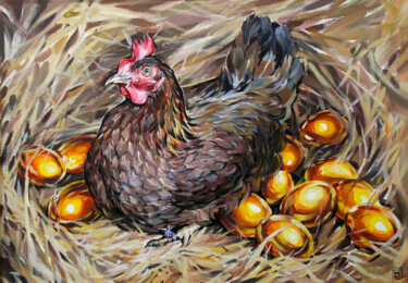 Schilderij getiteld "Hen" door Natalia Rezanova, Origineel Kunstwerk, Acryl
