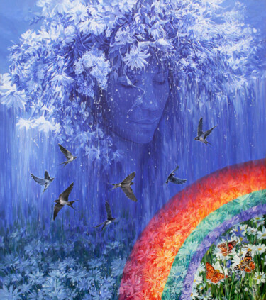 Painting titled "Rainbow" by Natalia Rezanova, Original Artwork, Acrylic