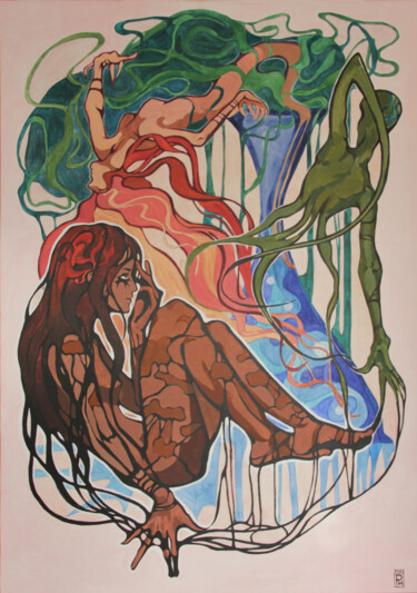 Картина под названием "Snakemen" - Natalia Rezanova, Подлинное произведение искусства, Акрил