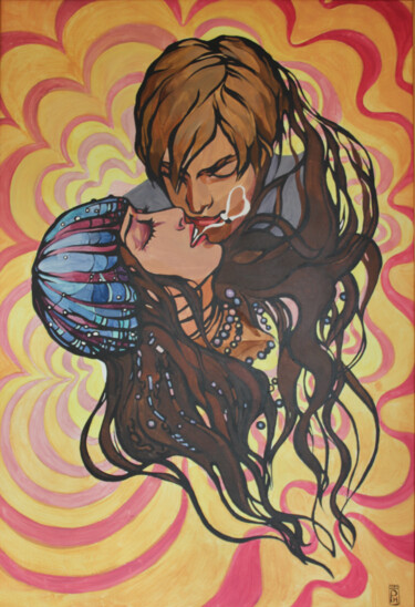 Painting titled "Kiss" by Natalia Rezanova, Original Artwork, Acrylic