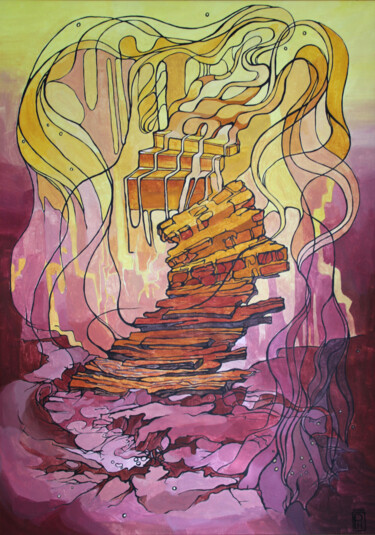 Painting titled "Stairs" by Natalia Rezanova, Original Artwork, Acrylic