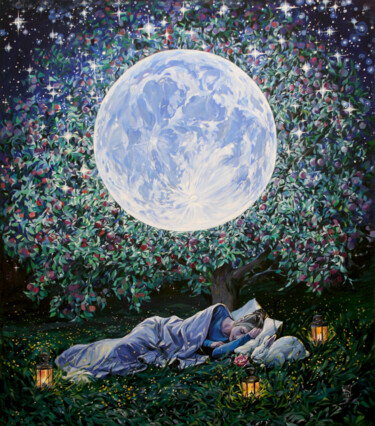 Pintura intitulada "Moon" por Natalia Rezanova, Obras de arte originais, Acrílico