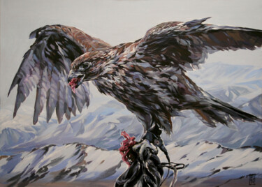 Malerei mit dem Titel "Falcon hunting" von Natalia Rezanova, Original-Kunstwerk, Acryl