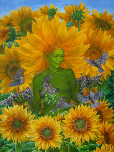 Malerei mit dem Titel "Sun flower" von Natalia Rezanova, Original-Kunstwerk, Acryl