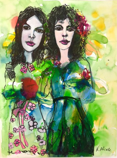 Malerei mit dem Titel "„Girlfriend paintin…" von Natalia Röckle, Original-Kunstwerk, Aquarell