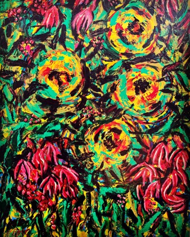 Painting titled "Spring Tapestry" by Natalia Rose, Original Artwork, Acrylic Mounted on Wood Stretcher frame