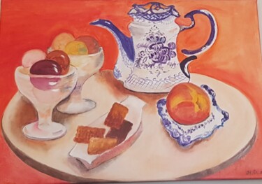 Painting titled "A Peach Summer" by Natalia Sharoni, Original Artwork, Watercolor Mounted on Wood Stretcher frame