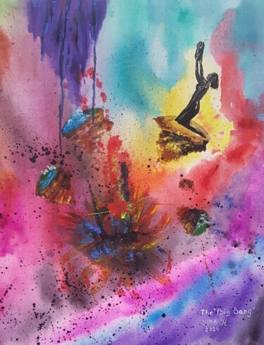 Malarstwo zatytułowany „The "Big Bang"” autorstwa Nataliа Sharoni, Oryginalna praca, Akwarela Zamontowany na Drewniana rama…