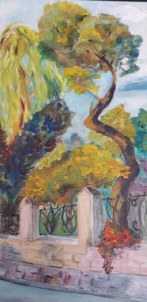 Painting titled "A Park in Zikhron Y…" by Natalia Sharoni, Original Artwork, Oil Mounted on Wood Stretcher frame