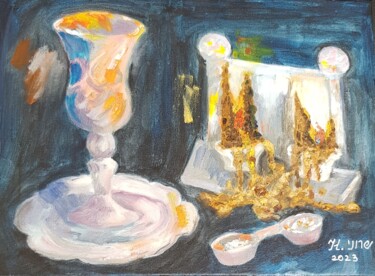 Картина под названием "Гаснут свечи, конче…" - Nataliа Sharoni, Подлинное произведение искусства, Масло Установлен на Деревя…