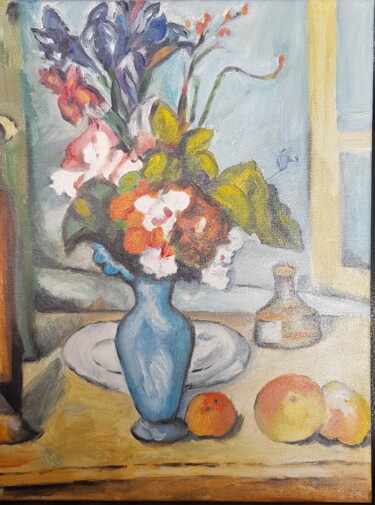 Pintura intitulada "The Blue Vase.  A c…" por Natalia Sharoni, Obras de arte originais, Óleo Montado em Armação em madeira