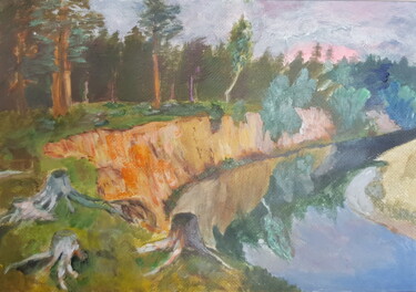 Картина под названием "The Forest River Ba…" - Nataliа Sharoni, Подлинное произведение искусства, Акрил Установлен на картон