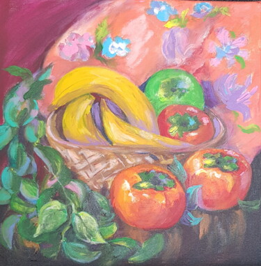 Peinture intitulée "A Persimmon Still L…" par Natalia Sharoni, Œuvre d'art originale, Acrylique Monté sur Châssis en bois