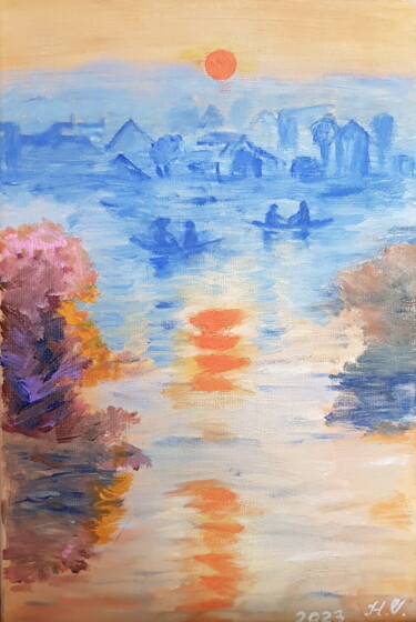 Peinture intitulée "Sunset at Senne. A…" par Natalia Sharoni, Œuvre d'art originale, Huile Monté sur Châssis en bois