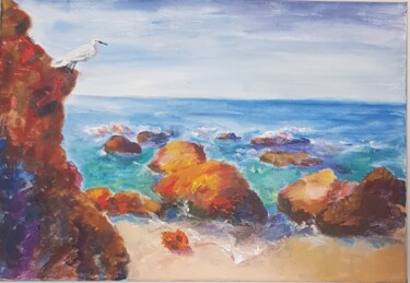 Painting titled "The Mediterranean c…" by Natalia Sharoni, Original Artwork, Acrylic Mounted on Wood Stretcher frame