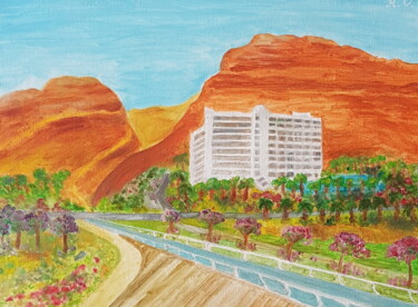 Картина под названием "David Hotel Dead Sea" - Nataliа Sharoni, Подлинное произведение искусства, Масло Установлен на Деревя…