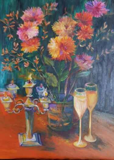 Pittura intitolato "The Orange Chrysent…" da Natalia Sharoni, Opera d'arte originale, Acrilico Montato su Telaio per barella…