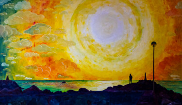 Pittura intitolato "Sunrise. Lighthouse…" da Natalia Shchipakina, Opera d'arte originale, Olio Montato su Telaio per barella…