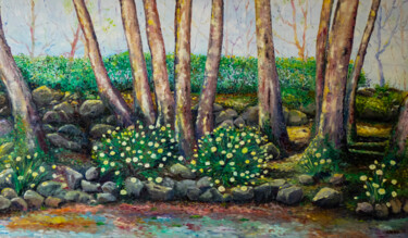 Painting titled "Spring flowers in t…" by Natalia Shchipakina, Original Artwork, Oil Mounted on Wood Stretcher frame