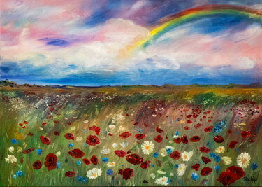 "Poppy field near Pu…" başlıklı Tablo Natalia Shchipakina tarafından, Orijinal sanat, Petrol Ahşap Sedye çerçevesi üzerine m…
