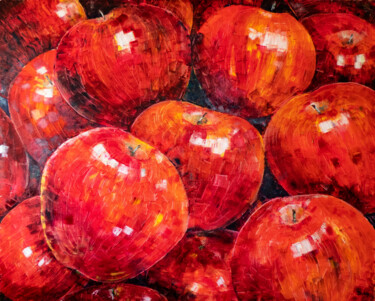 Painting titled "Red apples" by Natalia Shchipakina, Original Artwork, Oil Mounted on Wood Stretcher frame