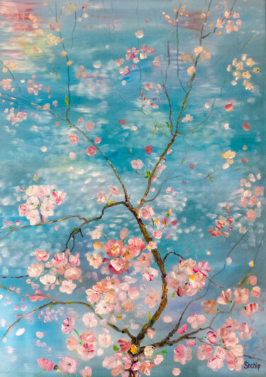 Pintura titulada "Cherry blossom" por Natalia Shchipakina, Obra de arte original, Oleo Montado en Bastidor de camilla de mad…