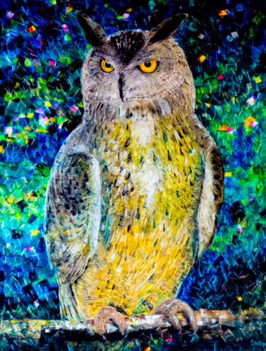 Painting titled "Owl - a symbol of w…" by Natalia Shchipakina, Original Artwork, Oil Mounted on Wood Stretcher frame