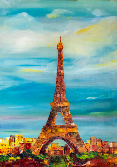 Painting titled "Autumn in Paris" by Natalia Shchipakina, Original Artwork, Oil Mounted on Wood Stretcher frame