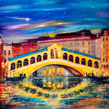 Painting titled "Venice, bridge, sho…" by Natalia Shchipakina, Original Artwork, Oil Mounted on Wood Stretcher frame