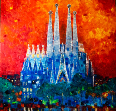 Pintura titulada "Barcelona. Sagrada…" por Natalia Shchipakina, Obra de arte original, Oleo Montado en Bastidor de camilla d…